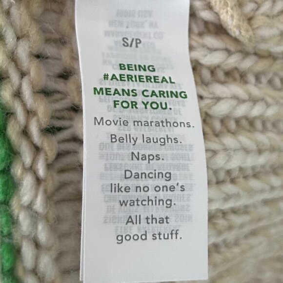 Aerie Intarsia Green and Blue Stripe Sweater Size SP - Picture 3 of 7